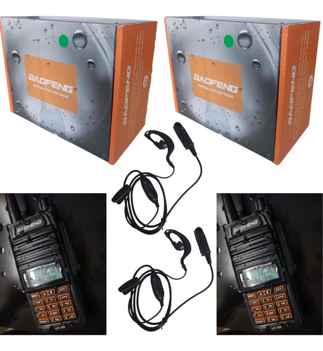 Kit 2 Rádio Comunicador Baofeng Uv9r Plus 15w Resistente+ Bandas De Freqüência Dual Cor Preto 127/220V