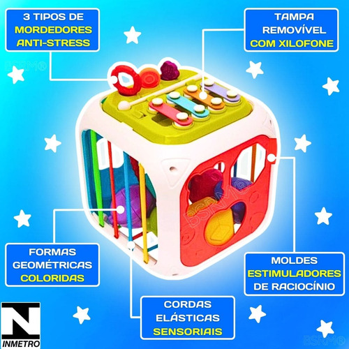 Kit Brinquedo Encaixe Para Bebê Turminha Pop + Cubo 7 Em 1