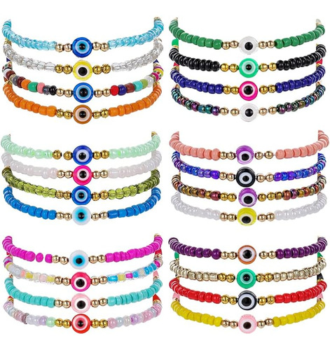 24 Pulseras Coloridas Con Cuentas De Mal De Ojo  Buena Suert