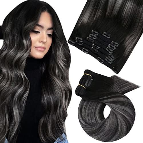 Moresoo 24inch Negro Plata Clip Pelo Extensiones De 7wlwb