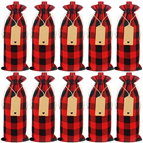 Bolsas De Vino De Navidad, 12 Piezas, Diseño De Cuadro...