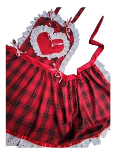 Avental Junino Plus Size Gg3 Xadrez + Chapéu Arraiá 130cm Vermelho E Preto Xadrez