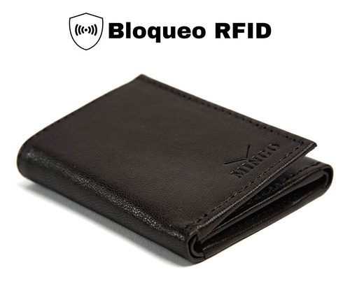 Cartera Hombre De Piel Billetera Triple De Cuero Caballero Café