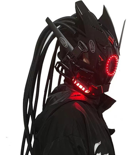 Casco Cyberpunk Mask Round Lights Wing Braid Glow Tech