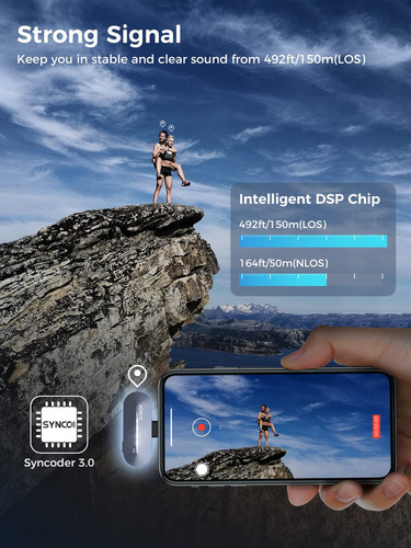 Microfone de lapela sem fio Synco P2l para iPhone