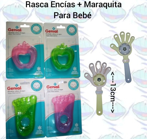 Combo Bebe Rasca Encías Mordedor + Sonajero Maraquita 