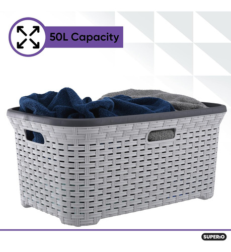Cesta De Almacenamiento 50l De Plástico Para Lavandería Con