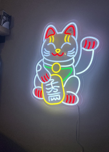Letrero Neon Gato Suerte Japon Para Decoracion