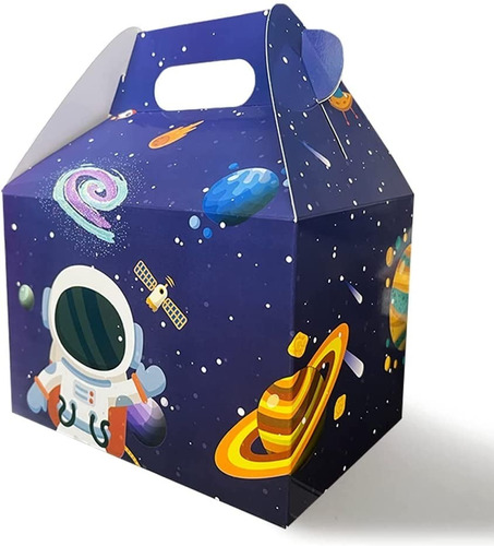 Caja De Cartón Tipo Box Lunch Diseño Viaje Espacial 15 Pzs