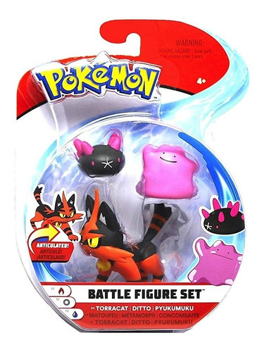 Pokémon Pack 3 Figuras Torracat Ditto Y Pyukumuku Original 