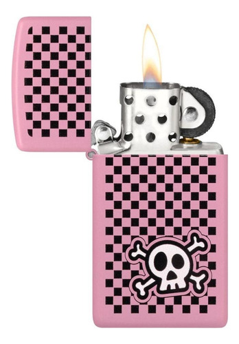 Encendedor Zippo Checkered Skull Design Rosa Zp48680