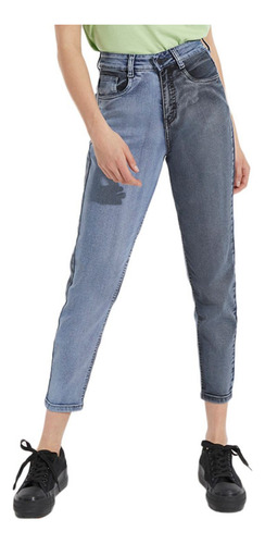 Jeans Mujer Mom 1624 Bicolor Celeste Gris Paradise Jeans