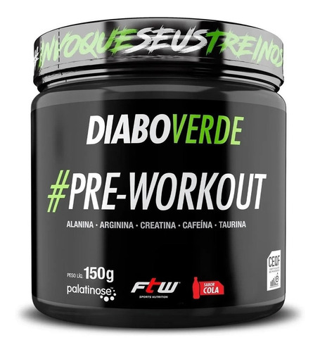 Suplemento em pó FTW  Diabo Verde Diabo Verde #Pre-Workout pré treino Diabo Verde #Pre-Workout sabor  cola em pote de 150g