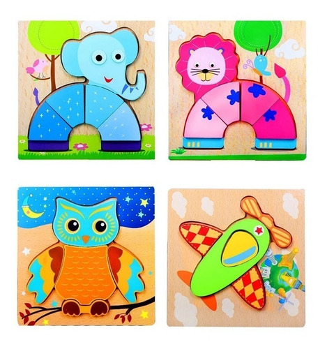 Set 6 Puzzle Rompecabeza Encaje 3d Juguete Didáctico Madera