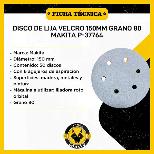 Makita P-37764 Disco De Lija Velcro 6 P/madera G 80 50 Pzas