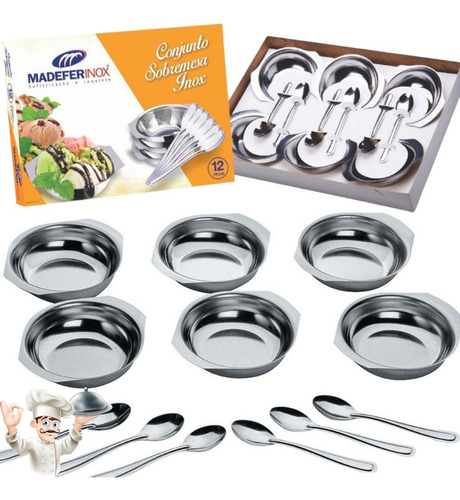 Conjunto Para Sobremesa 12 Peças Jogo De Taças Inox Gourmet Cor Prateado