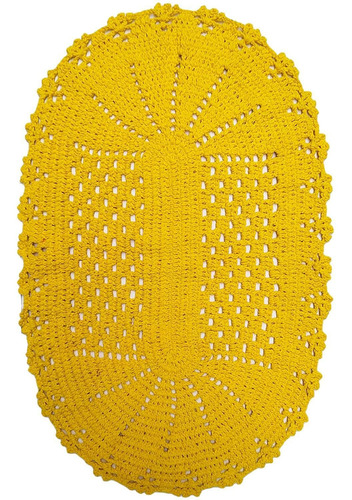 Tapete Crochê Oval Artesanal 73cm Barbante Amarelo N6 Sala