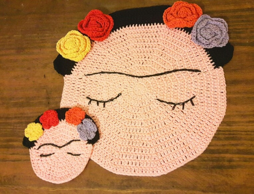 Frida Kahlo Único Individual Y Posa Vasos Tejido Al Crochet 