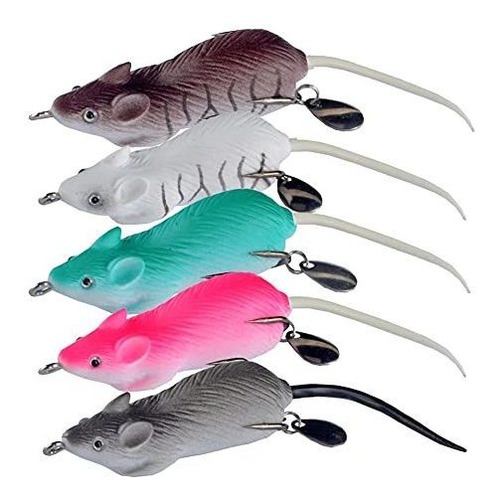 5 Señuelo Pesca Topwater Para Raton Lubina Trucha Lucio