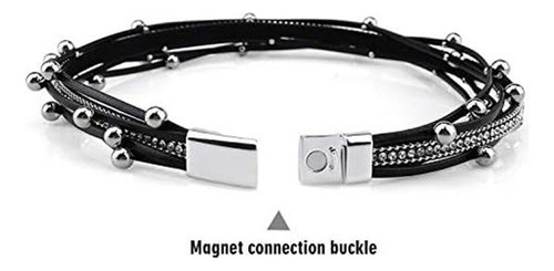 Brazalete De Cuero Multicapa Gleamart Con Cuentas Para Mujer