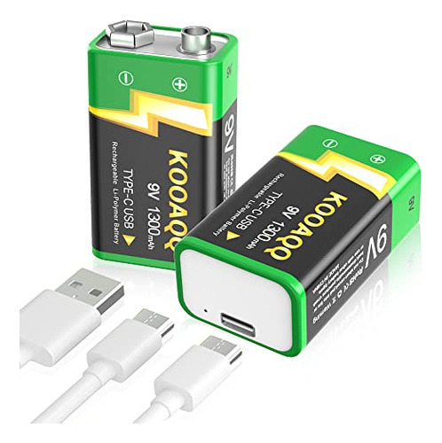 9v Lithium Battery, High Capacity 1300mah,with 2 In 1 U...