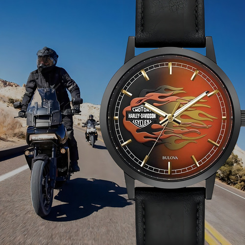 Reloj Harley Davidson Hombre 78a123 Negro Llamas By Bulova