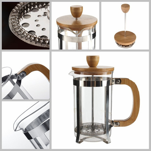 Imagen 4 de 10 de Cafetera Embolo Metal Bambu Cuchara 600ml Pettish Online