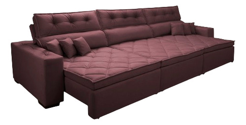 Sofá Retrátil e Reclinável 4,12m Austin com Molas no Assento Suede Velusoft Vinho Cama inBox