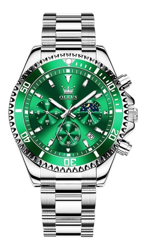 Reloj pulsera Olevs 2870 con correa de acero inoxidable color plateado - fondo verde