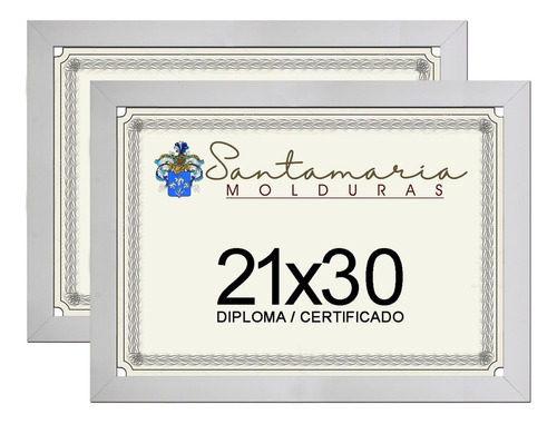 Kit 2 Molduras Porta Diploma Certificado A4 21x30 Branco Liso