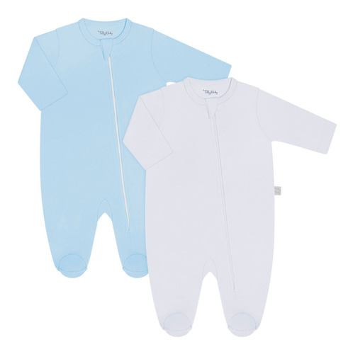 Pack 2 Macacões Longos Para Bebê Azul / Branco Tilly Baby