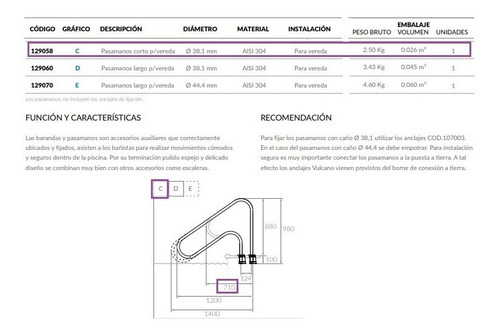 Imagen 3 de 3 de Pasamanos Para Pileta 129058 71 Cm.