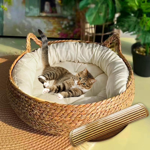 Cesta Para Cama Para Gatos, Rascador Almohada Blanca 43x14cm