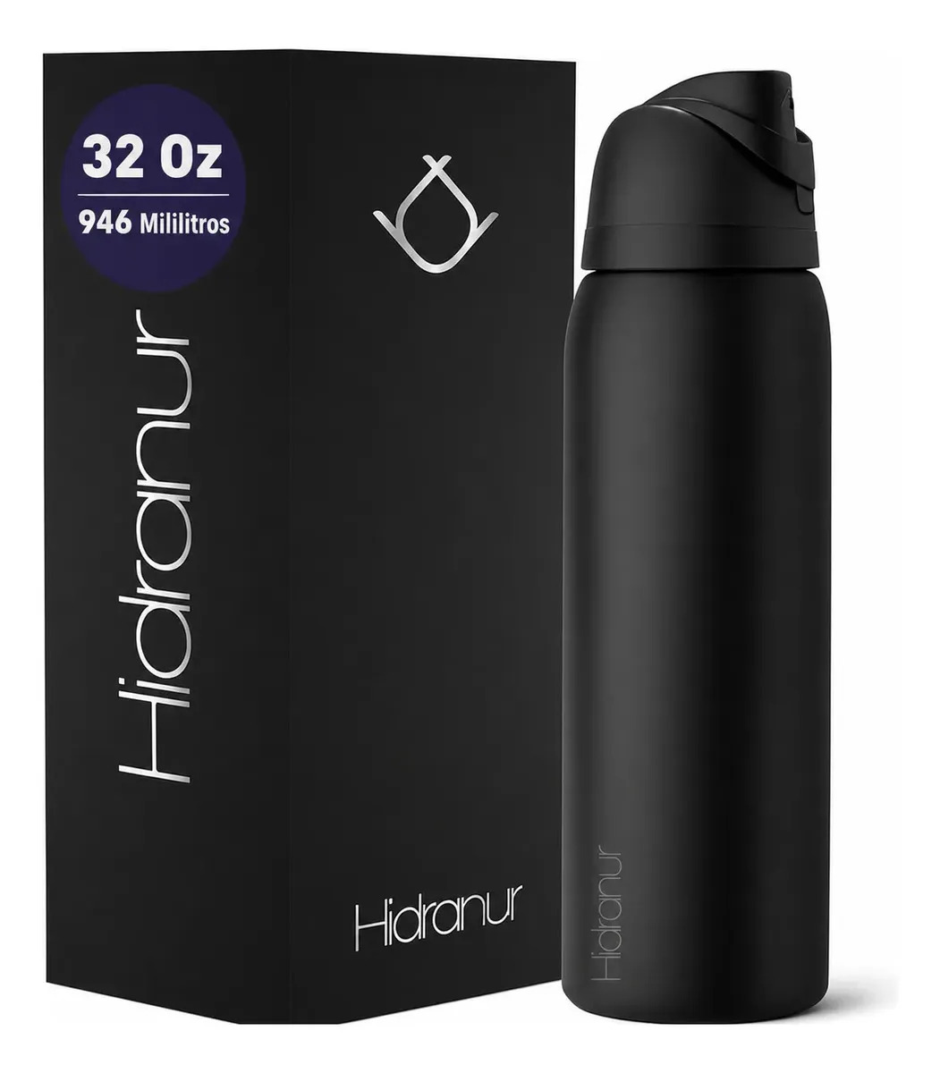 Termo De Agua Hidranurpro 946 Ml Acero Inoxidable Bluelander Color Negro