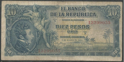 Colombia, 10 Pesos 1 Ene 1953 Bgw173