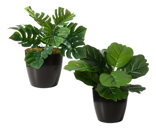 Plantas Artificiales Ficus Y Monstera 43 Cm Pack X2 Unidades