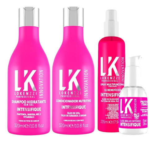 Kit Lokenzzi Intensifique Shampoo Condicionador Spray Gloss