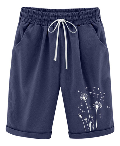 Pantalones Cortos De Lino De Talla Grande Con Estampado De V