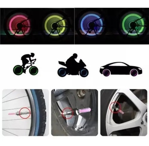 Imagen 2 de 10 de Par De Luces Para Valvula De Bicicleta Moto Carro Fireflys