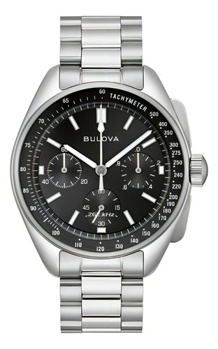 Relógio Bulova Moon Precisionist 96k111 Lunar Pilot Cor da correia Prateado Cor do bisel Preto Cor do fundo Preto