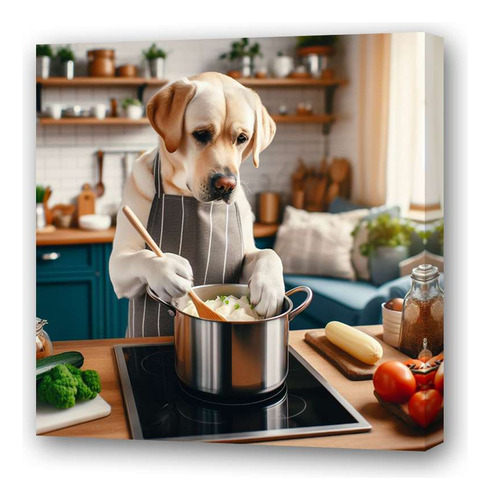 Cuadro 45x45cm Labrador Perro Cocinando Cocina Comida M4