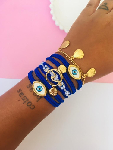 Imagem 6 de 6 de Mix Pulseiras Feminina Olho Grego Praiana