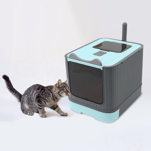 Caixa De Areia Dobrável Para Gatos, Porta Frontal E Azul