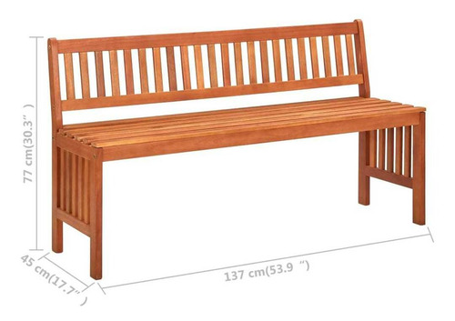 Banco De Jardín De 53.9 De Madera Maciza De Eucalipto