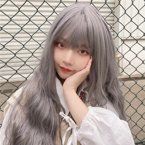 Peluca Larga Gris Rizada For Mujer