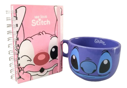 Combo De Stitch, Tazón De Cerámica + Cuaderno 