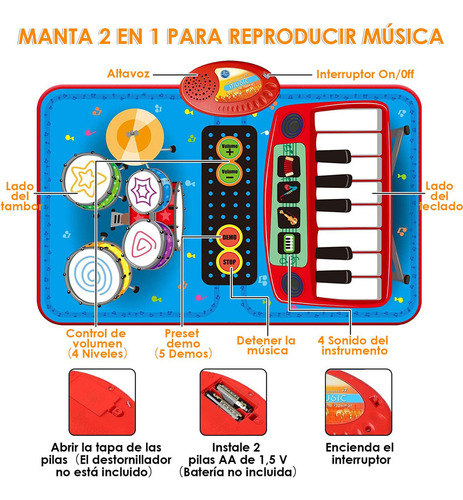 Alfombrilla De Musicales De Piano Para Niños, 2-in-1 Tapete