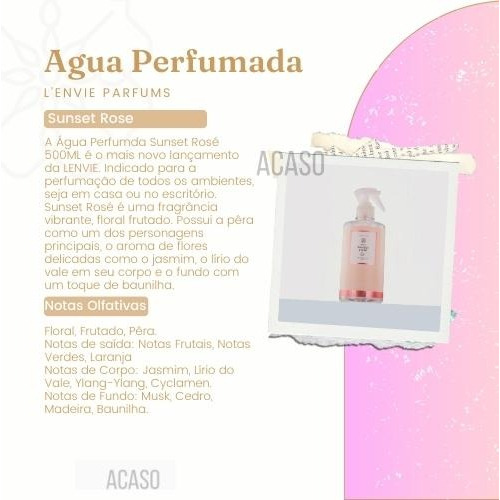 Agua Perfumada Sunset Rose 500ml Lenvie Elementos