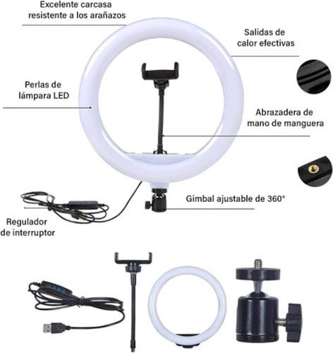 Aro De Luz Led Con 3 Modos De Luz Y 10 Niveles De Brillo