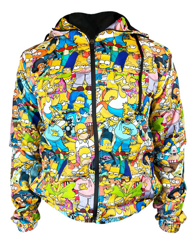 Chamarra Rompevientos Impermeable Con Gorro Los Simpson